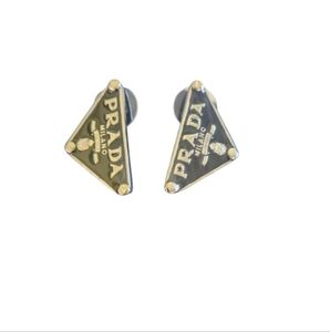 Prada Black Triangular Logo Earrings